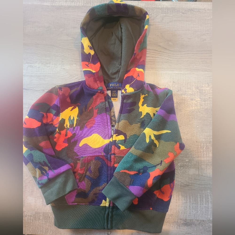 Polo Ralph Lauren Boys' Big Pony Camo Fleece Hoodie Size 2T multi-color